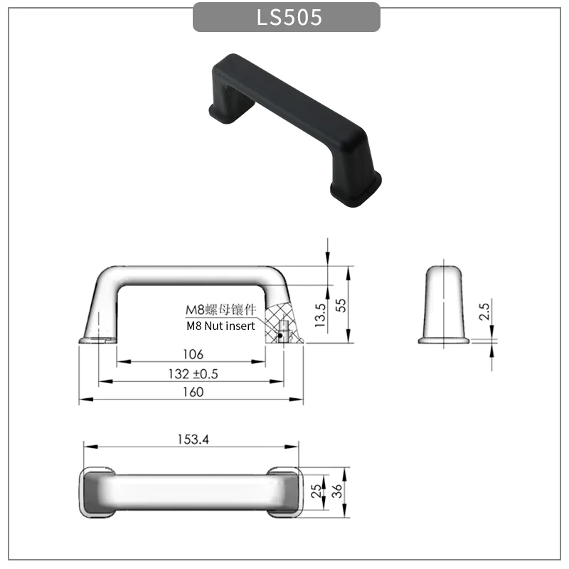 Polypropylene Embedded Metal Nut Mechanical Equipment Load-Bearing High Pp Plastic Handle