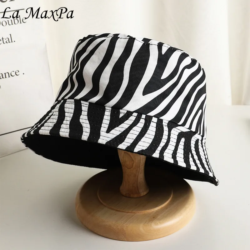 Nowa moda Wiosna Lato Czarny Biały Zebra Print Bucket Hat Panama Fisherman Hat Dla Kobiet Mężczyzn bob Hip Hop Cap 2023