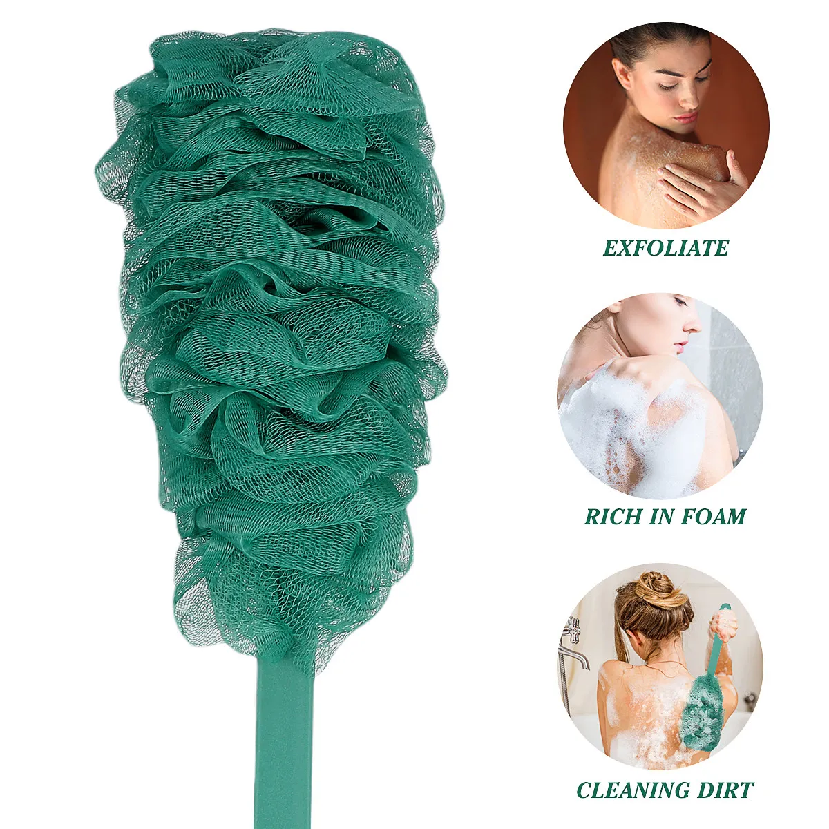 3Pcs Long Handle Bath Brush Premium Back Scrubber Soft Exfoliating Skin Cleanser Shower Accessories for Men Women
