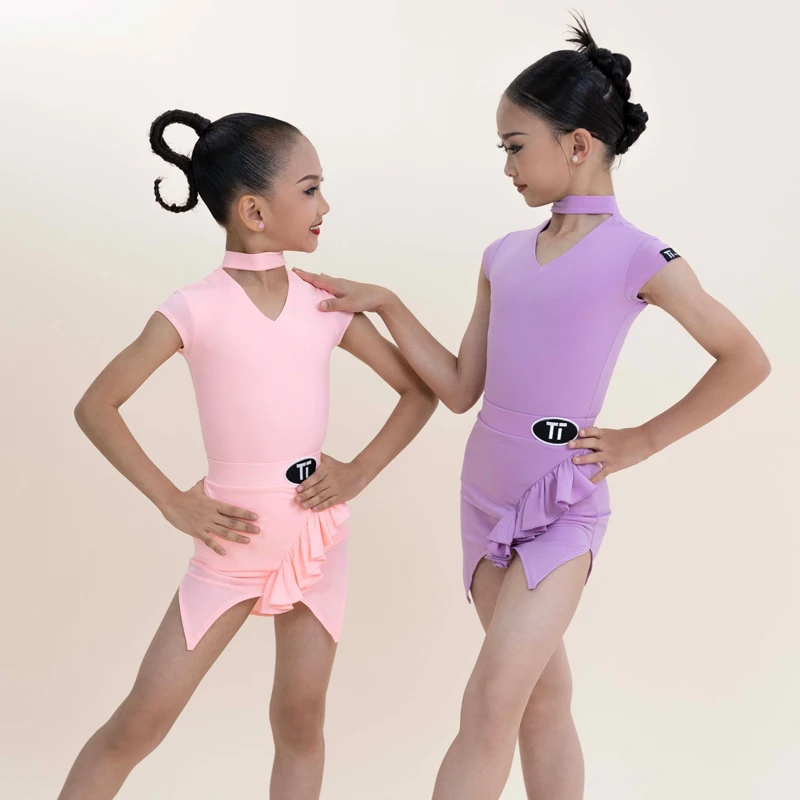 

Summer Latin Dance Costume Girls Short Sleeves Latin Dance Clothing Children'S Chacha Ballroom Dance Competition Wear SL10804