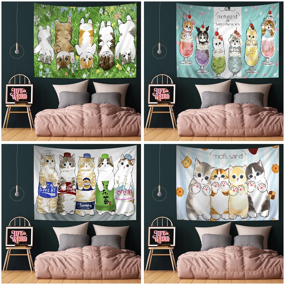 Lustige Katze M-Mofusand Hippie Wandbehang Wandteppiche Bohemian Wandteppiche Mandala INS Home Decor