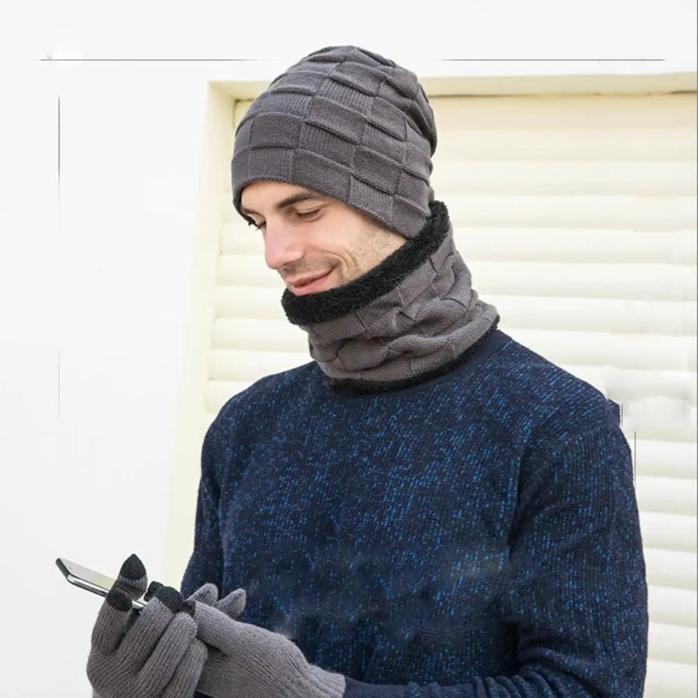 Breathable Comfortable Man Beanies Soft Windproof Winter Gloves Gloves Neck Suit Knitted Cap Man Scarf