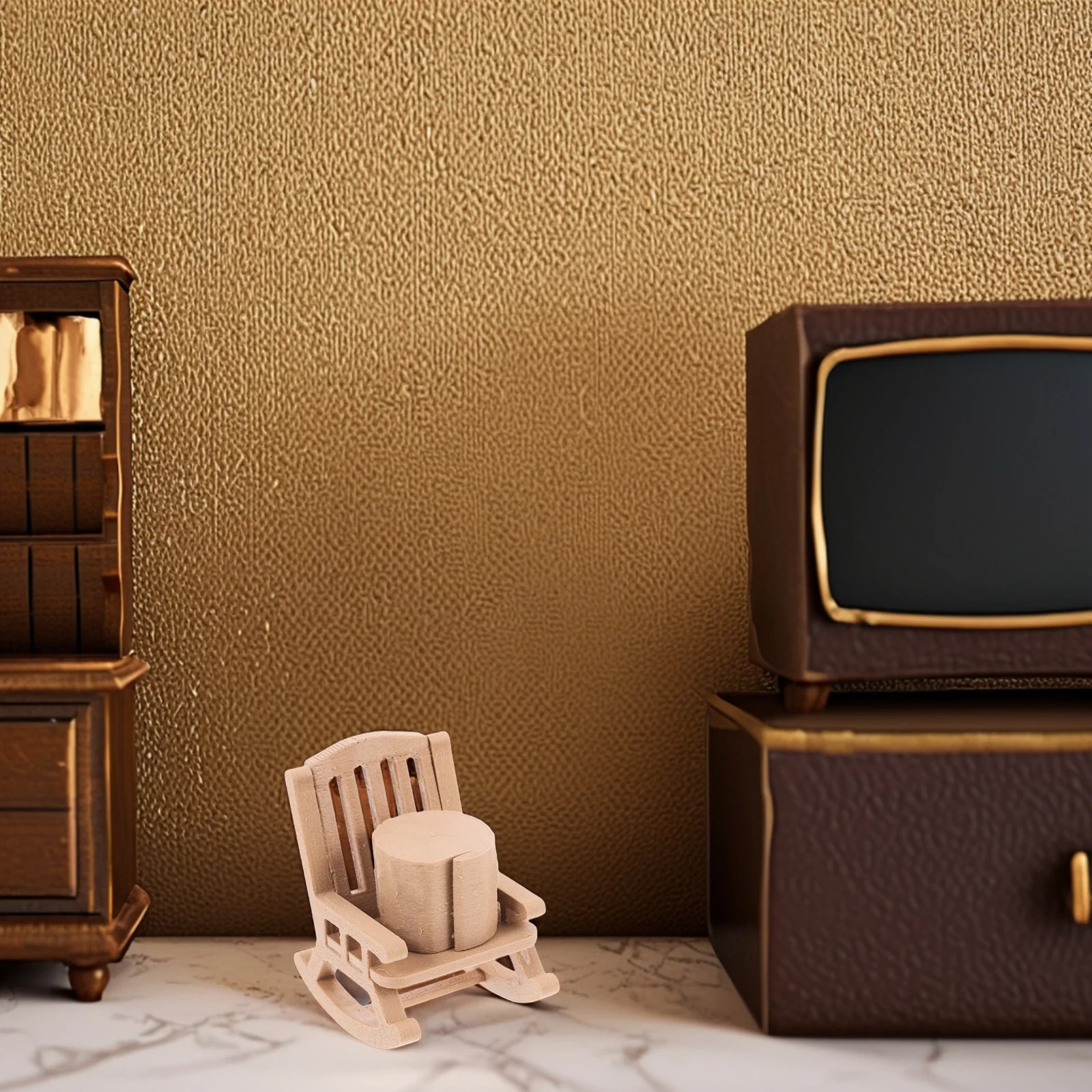 BESPORTBLE Mini-Schaukelstuhl-Set aus Kunststoff, Puppenhausmöbel, Vintage-Tisch und Stühle, Modell für Dekorationszubehör