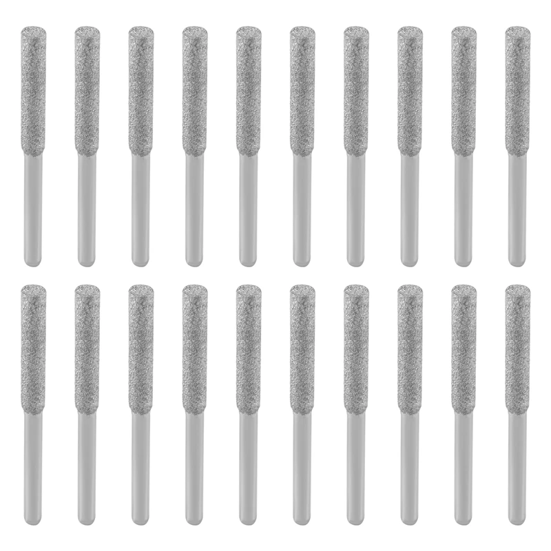 BHBD-20 Pcs Chainsaw Sharpener Stone Diamond Coated Cylindrical Burr Polishing Grinding Tool Grinding Bits, 5/32 Inch/ 4 Mm