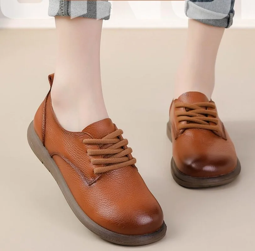 

Женская повседневная обувь, лоферы на плоской подошве, женские лоферы из коровьей кожи, натуральная кожа, на шнуровке, размер 35-41