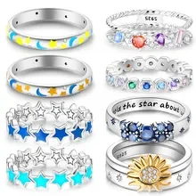 Popular Glow In The Dark Rings For Women 925 Silver Star Moon Sun Rings Sparkling Cubic Zircon Exquisite Jewelry Gifts