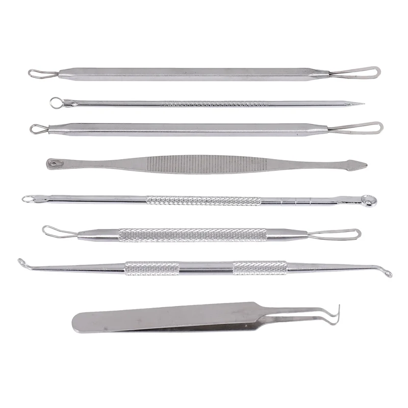 전문 블랙 헤드 리무버 도구 키트 스테인레스 스틸 블랙 헤드 여드름 코메돈 여드름 흠집 추출기 미용 도구