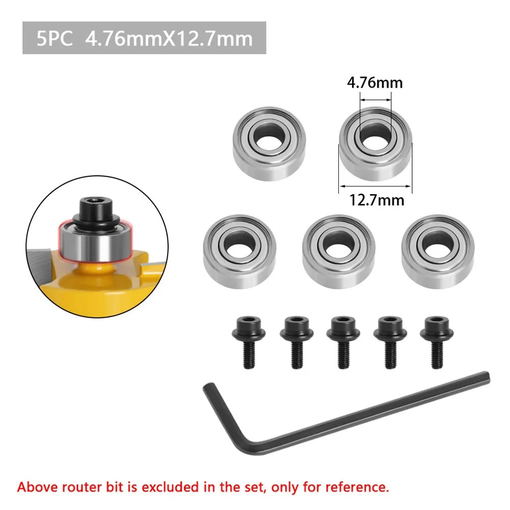 10pcs Router Bit Bearing Milling Cutter Head Top Mounted Steel Ball Bearings Router Bit Repair Accessories