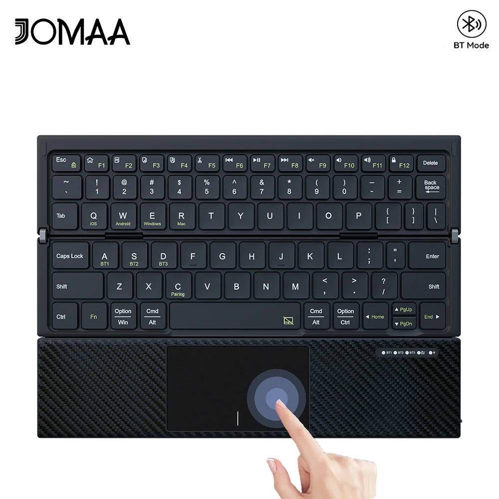 

JOMAA Portable Tri-Bluetooth Wireless Travel Keyboard for Desktop/Laptop, Rechargeable Foldable Wireless Keyboard with Touchpad
