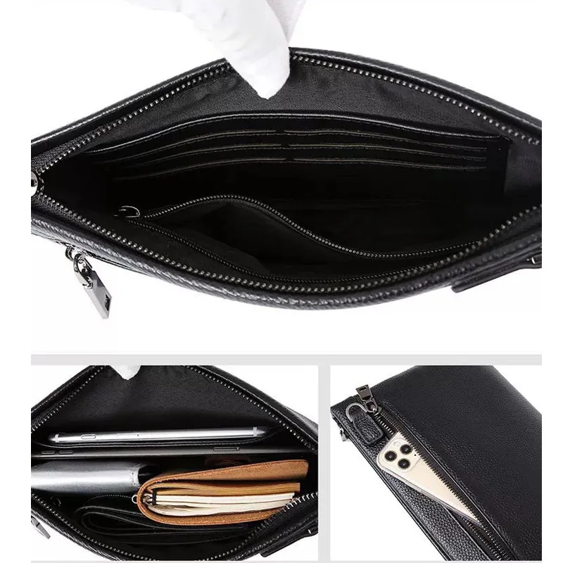 Men\'s Crocodile pattern Clutch Bag Large Capacity Cowhide Leather Embossed Envelope Bag