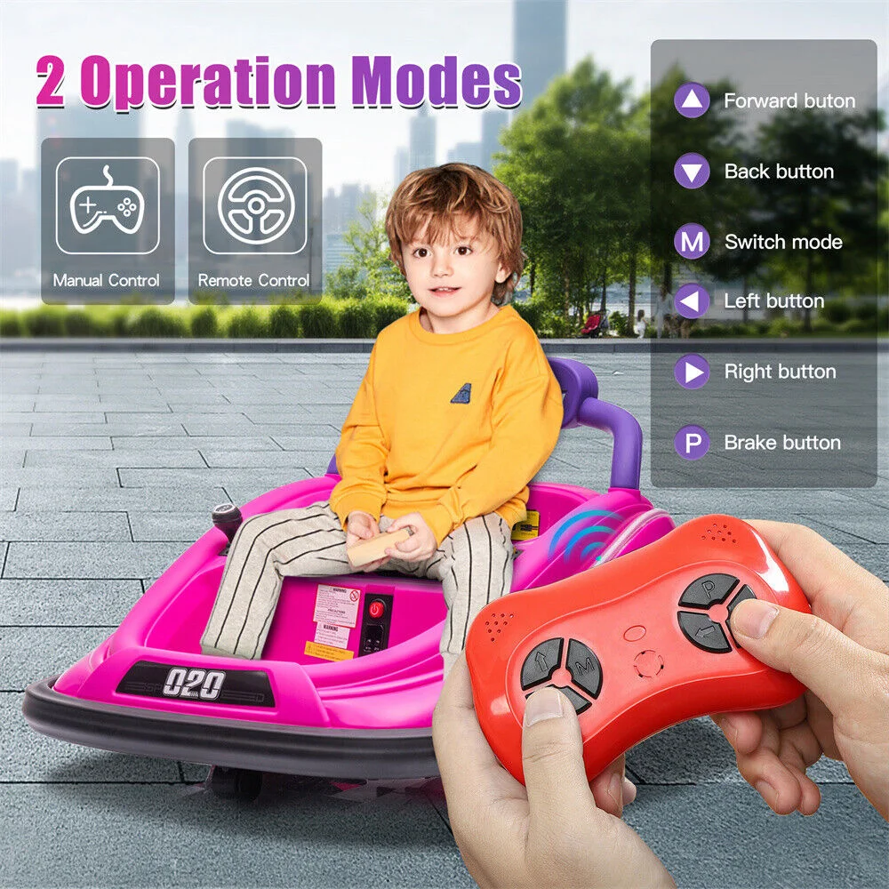 12V Electric Kids Ride On Bumper Car 360° Rotation Vehicle Toy W/ Remote Control 2 Operation Modes Security