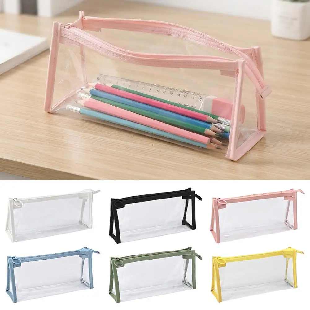 Transparentes PVC-Federmäppchen, dreieckig, wasserdicht, mit glattem Reißverschluss, für Prüfungen geeignet, durchsichtige Schreibwaren-Tasche, Kosmetiktasche