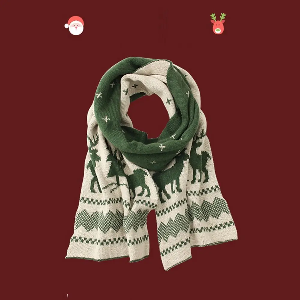 Bufanda larga con estampado navideño de moda, bufandas tejidas con estampado de copos de nieve, bufanda roja cálida de doble cara para invierno para exteriores