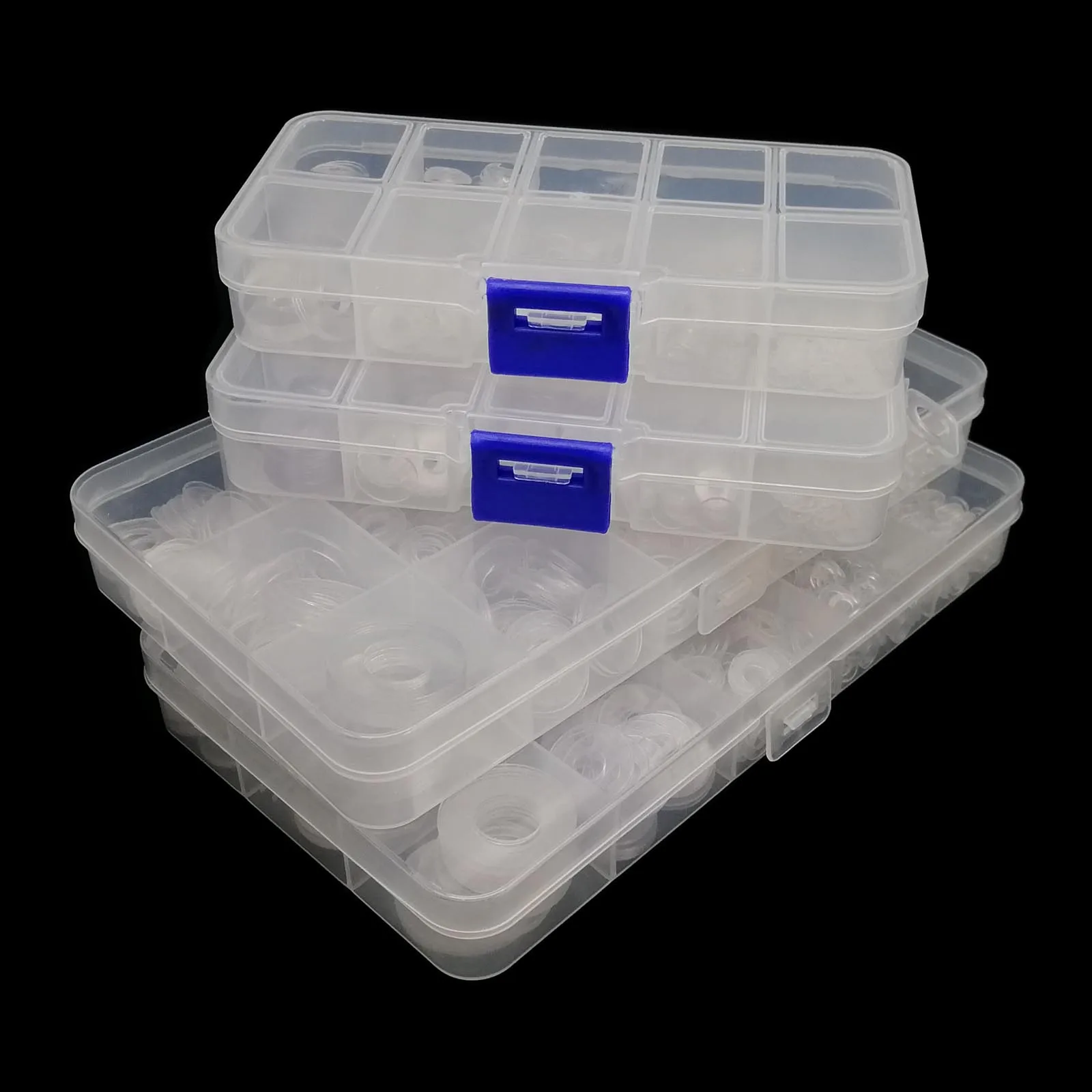 415/1085pc M2 M2,5 M3 M4 M5 M6 M8 M10 M12 Kunststoff PVC Transparent Klar flache Unterlegscheibe Isolierte Dichtung Ring Sortiment Kit Set Box