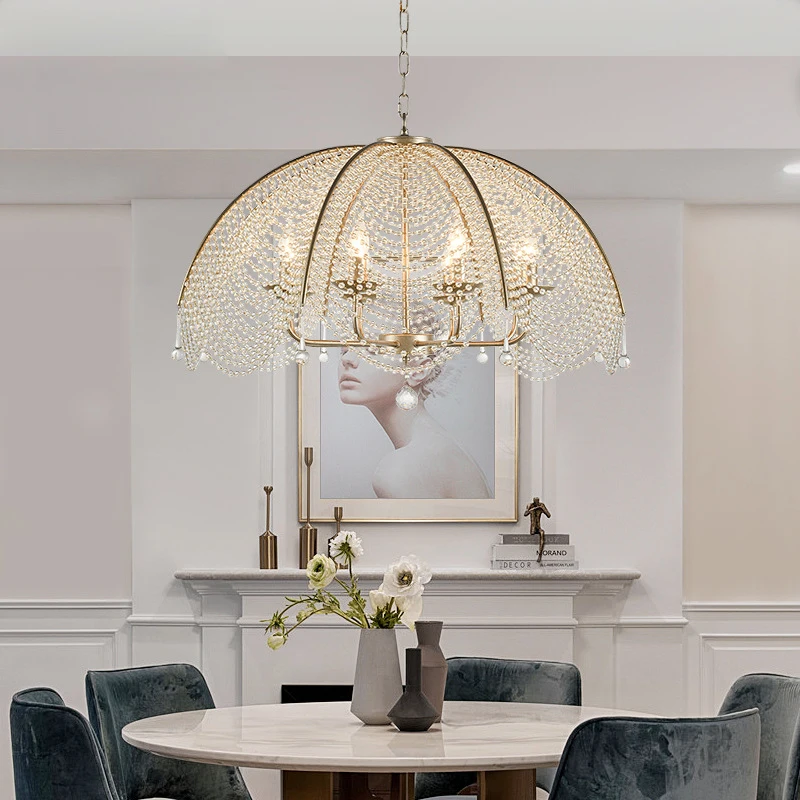 Modern Dining Room Bedroom Silver Pendant Lamps Creative Living Room Retro Crystal Chandelier Lighting Art Umbrella Hanging Lamp