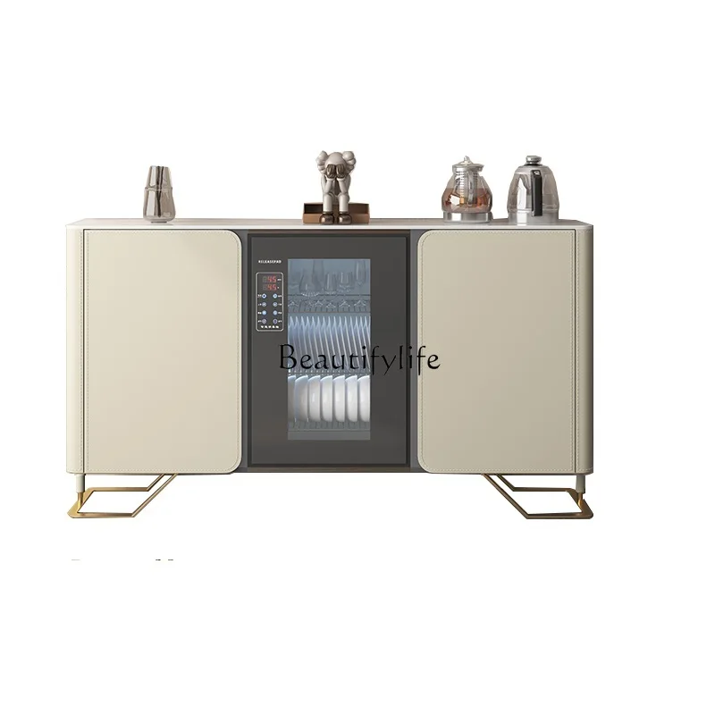 

6Solid wood saddle leather dining side cabinet tea kettle integrated