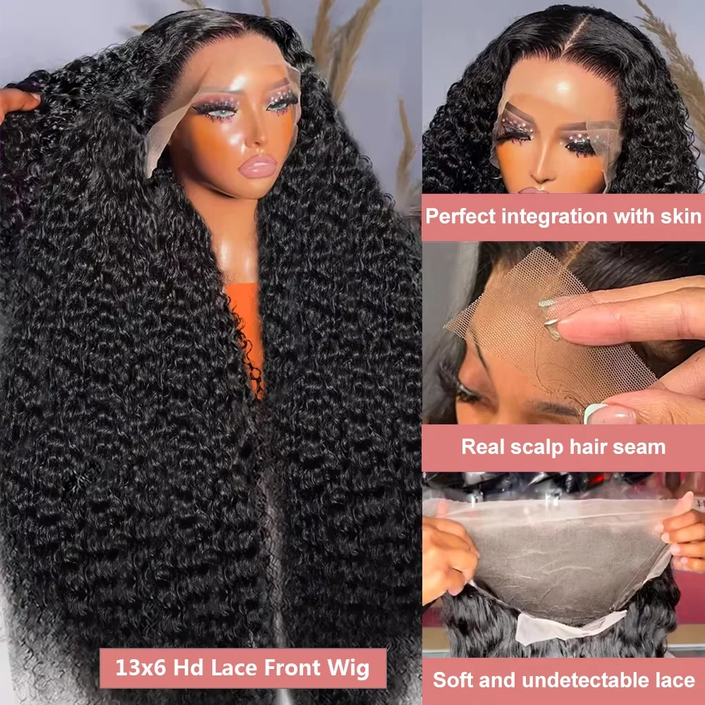 13x6 Hd Lace Frontal Wigs Brazilian 200 Density 100% For Black Women Preplucked 32 34Inch Deep Wave Curly Human Hair Wigs