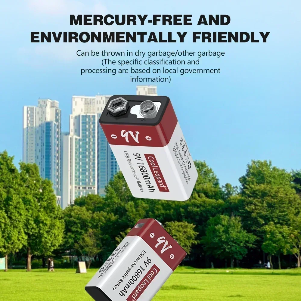 New 9V 16800mah Lithium Ion Rechargeable Battery Type-C USB Multimeter Lithium Microphone Metal Detector Toy Remote KTV+ Cable