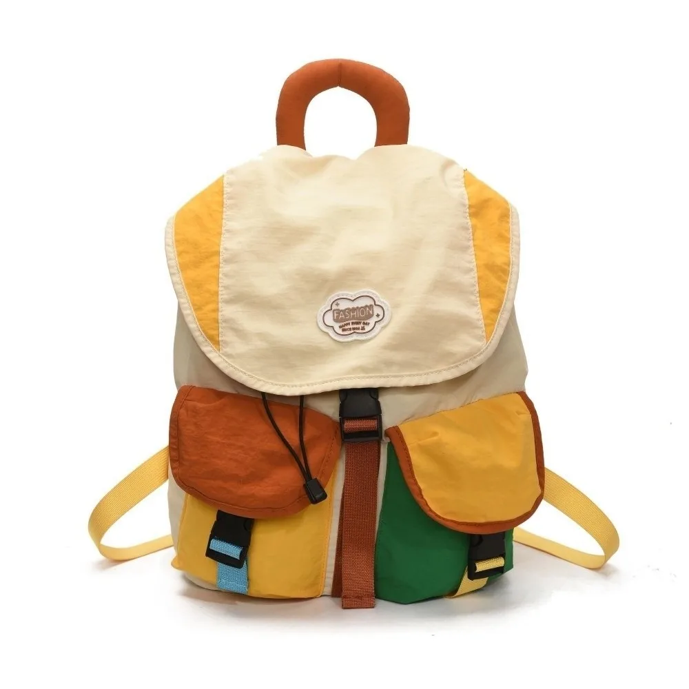 Korean Nylon Backpack Multi-pocket Drawstring Student Schoolbag Large Capacity Lightweight Parent- Bags Daypack Bookbag