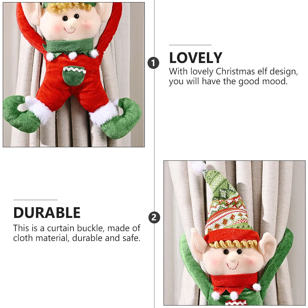 

2Pcs Christmas Red Fairy Curtain Buckle Cloth Material Safe Door Pendant Home Store Party Decoration Curtain Buckle
