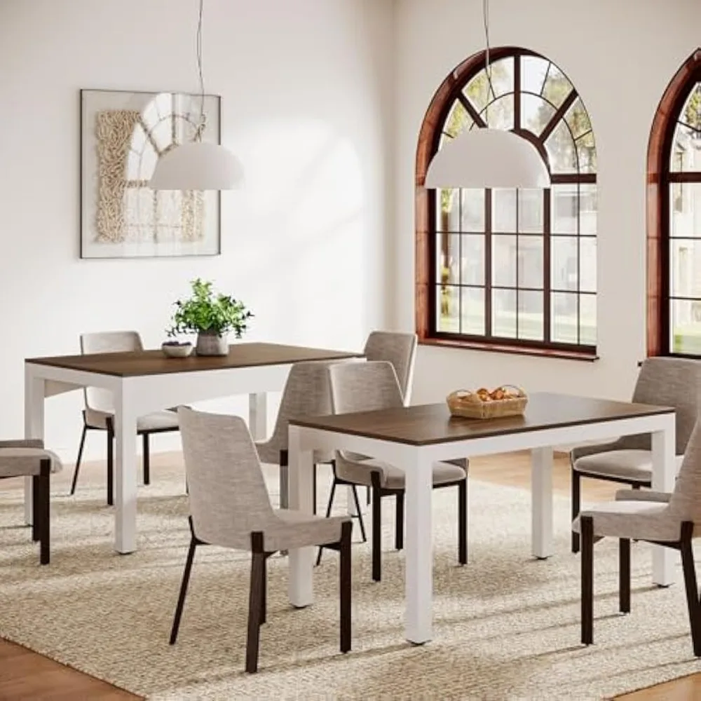 Large Extendable Dining Table, 47”-95” Wood Kitchen Table with Heavy-Duty Metal Frame, Modern Farmhouse Rectangular Dinner Table