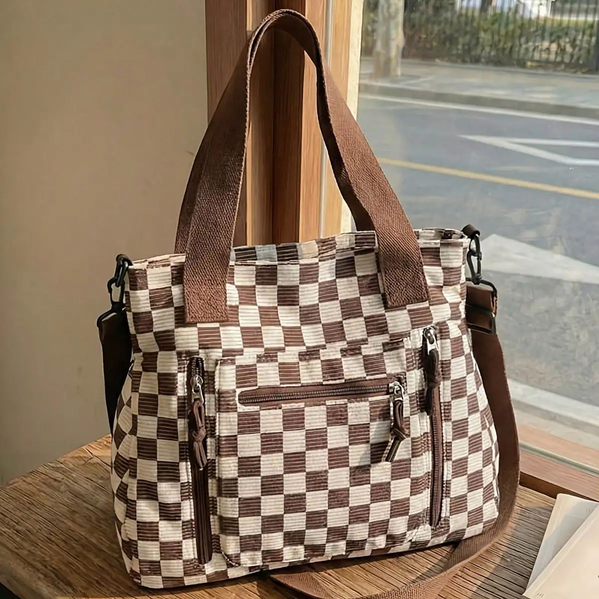 

Новая модная женская сумка через плечо, с шахматным узором, большая сумка.