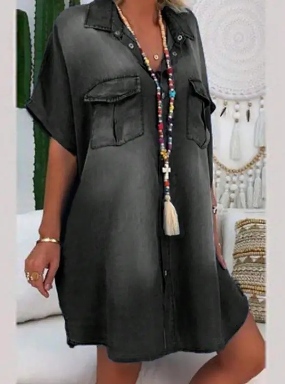 

Women's Early Autumn Loose Straight Leg Casual Concealing Denim Dress