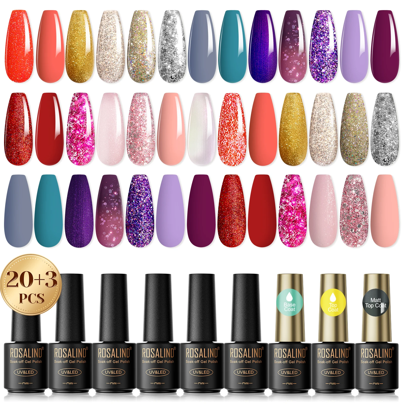 ROSALIND 5ml Shiny Series Gel Nail Polish Set -23pcs Nail Gel Polish Hybrid Semi Permanent UV/Led Cure Nail Beauty