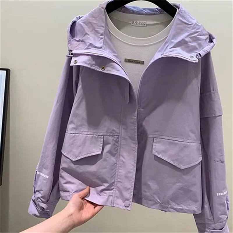 2023 Spring and Autumn New Fashion European Cargo Coat Female Hooded Simple Loose Jacket Top Tide M1180