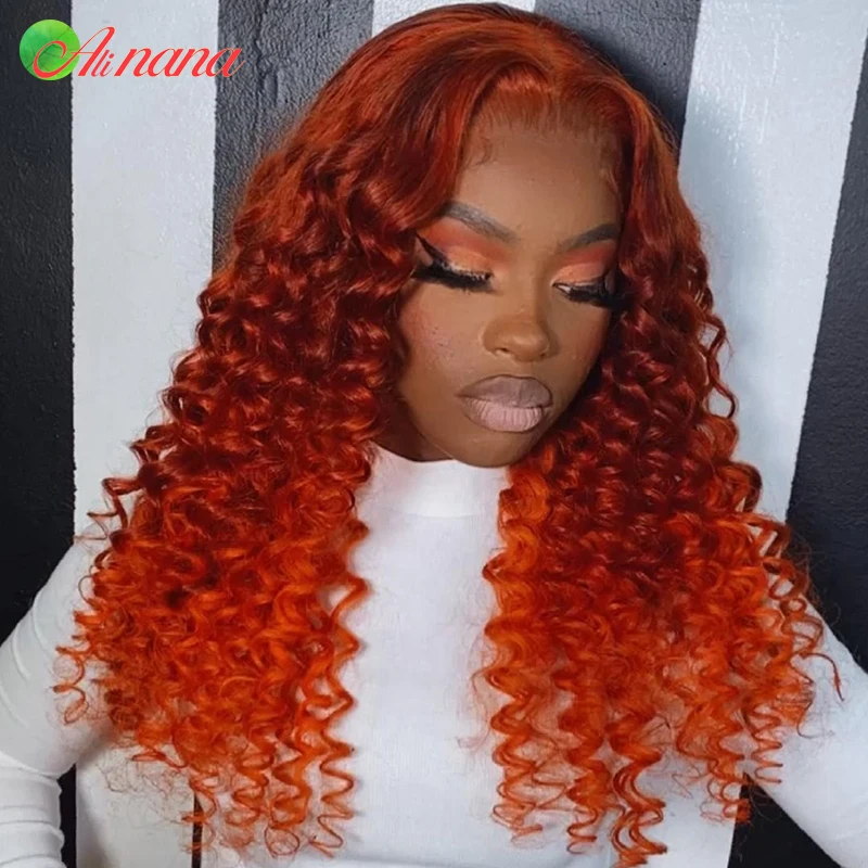 99J-Peluca de cabello humano rizado de 13x6, frontal de encaje predespuntado postizo, transparente, ombré, naranja, 180 de densidad