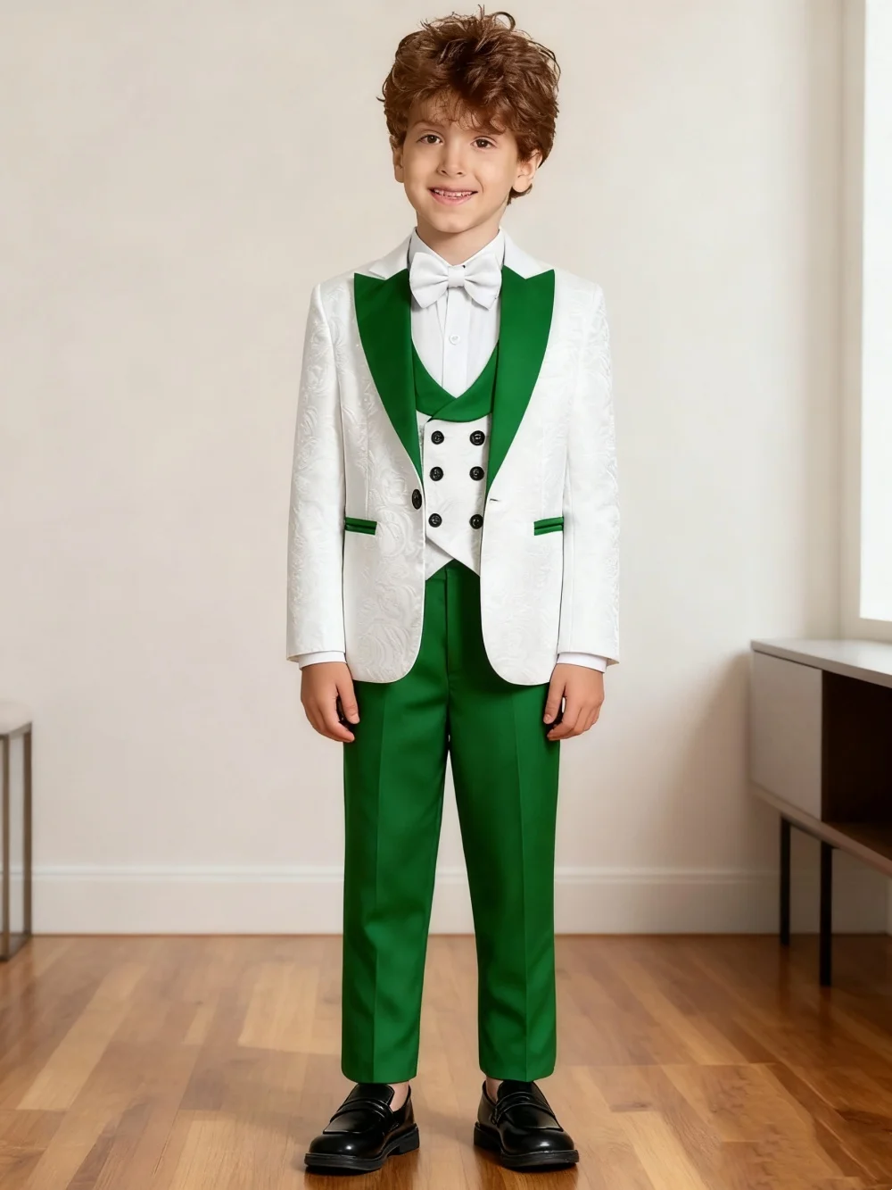 

High-Quality Jacquard 4PCS For Boys 2026 Smart Stylish Boy's Tuxedo Kids Formal Outfit Blazer Vest Pants Wedding Party Suits