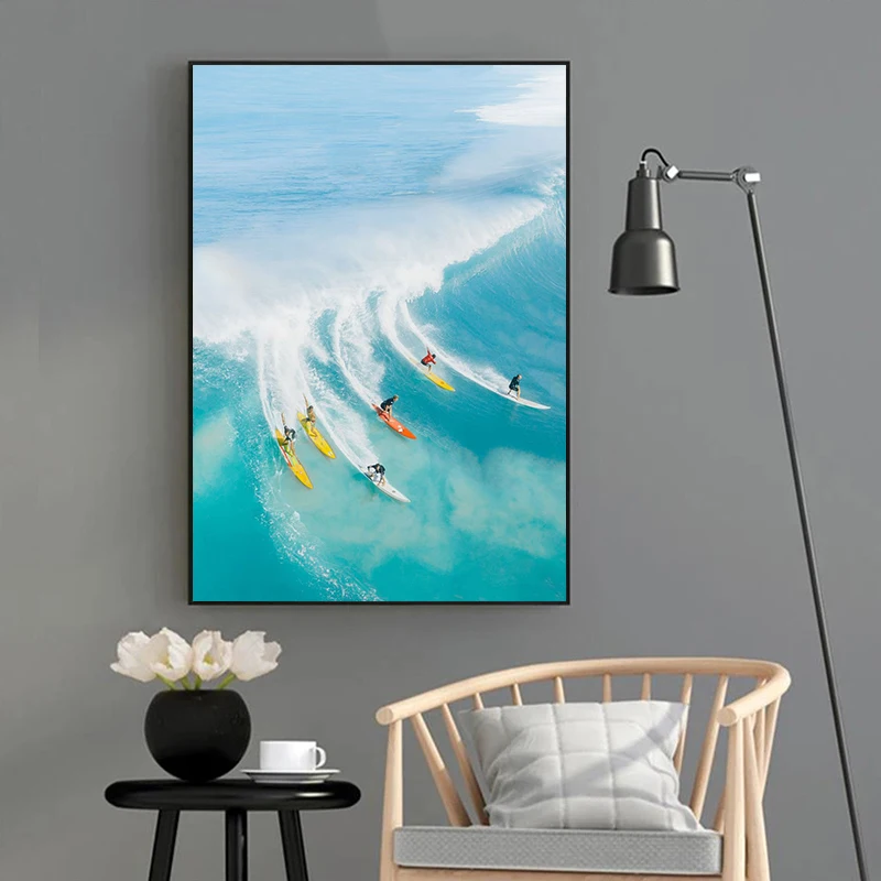 Beach Sea View Wave Surfer Surfing Print Posters Surfboard Surf Sport Canvas Painting Wall Art Pictures for Room Home Decor