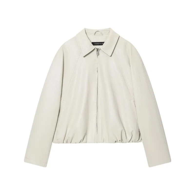 CharmChant Skórzane Kurtki Damskie Nowości na Zimę 2025 Płaszcz Damski Jednolity Kolor Y2K Vintage Bomberka Długi Rękaw Odzież Wierzchnia