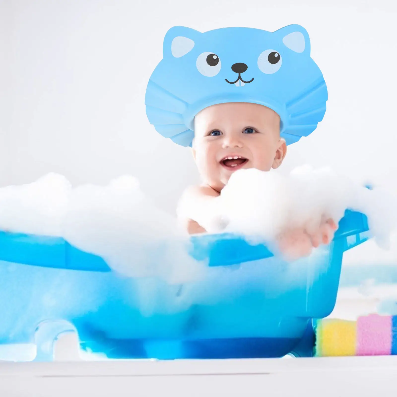 2Pcs Baby Shower Caps Adjustable Eva Bath Hats Kids Shampoo Haircut Eye Ear Protection Blue Pink Colors Head Size Under 65Cm