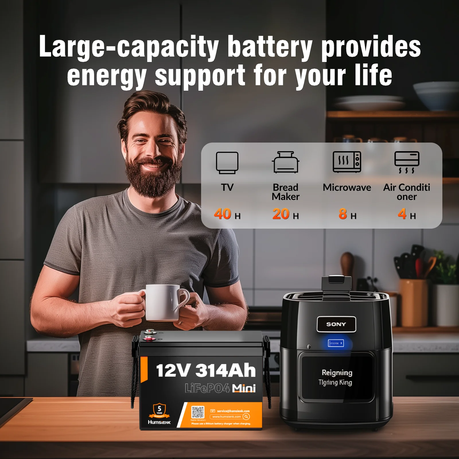 Humsienk 12 فولت 314Ah LiFePO4 بطارية ليثيوم A + خلايا 100A BMS لـ RV / يخت / تخييم / خارج الشبكة / تخزين المنزل طاقة احتياطية