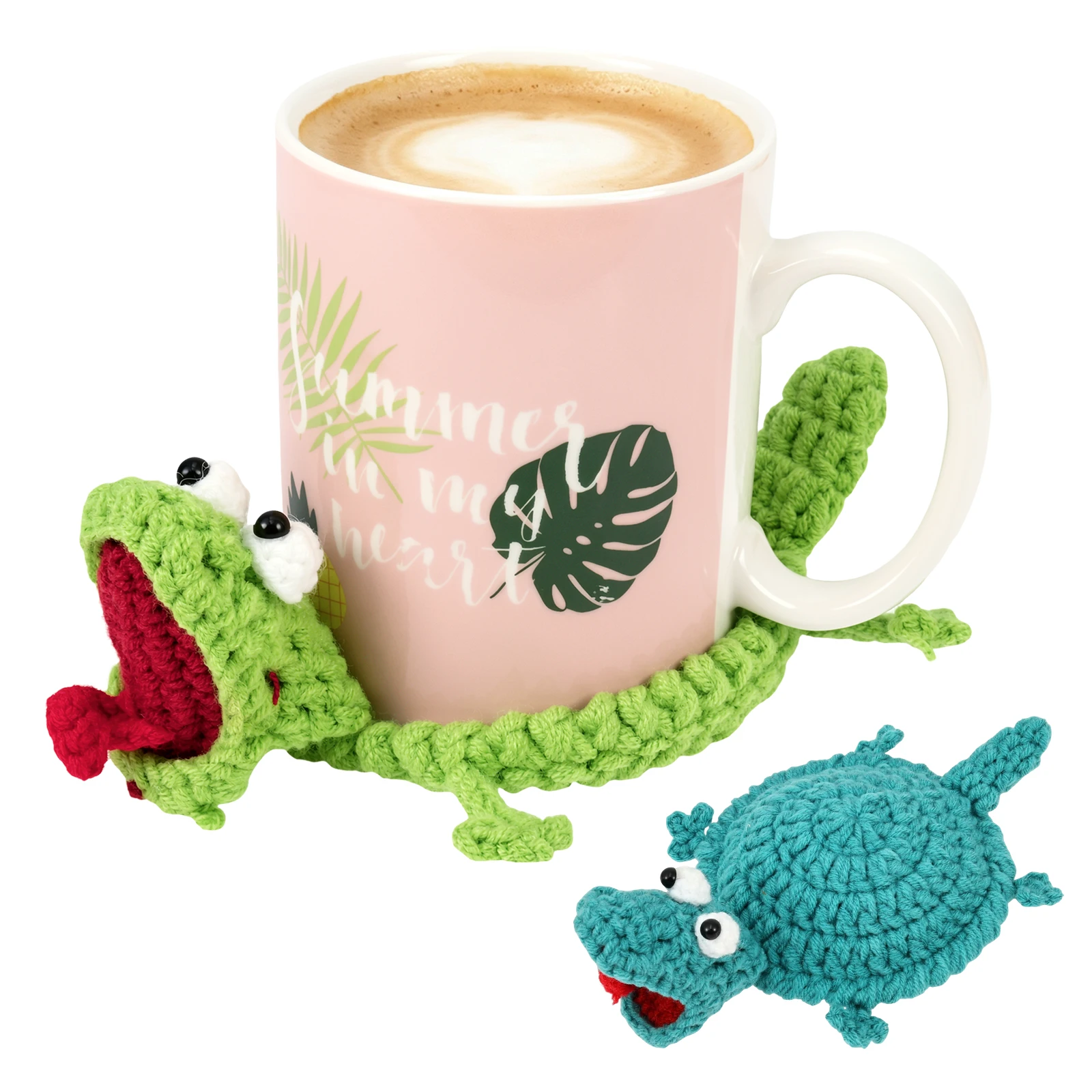 Animal Crochet Lizard Cup Coaster Handwoven Finished Coffee Mat Creative Desk Decor Cute 3D DIY Home Table Tea Cup Mat Gift