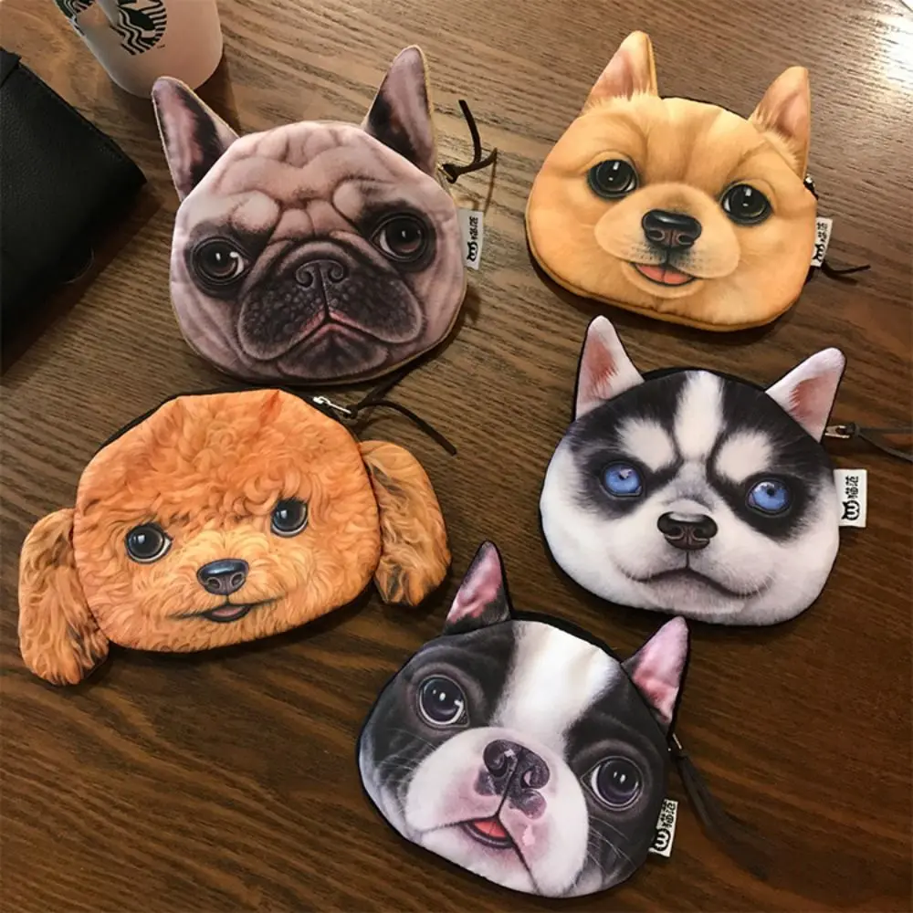 Dog Expression Dog Pattern Coin Purse Bulldog Siberian Husky Change Storage Bag Lipstick Cosmetic Bag Cute Pattern Card Holder