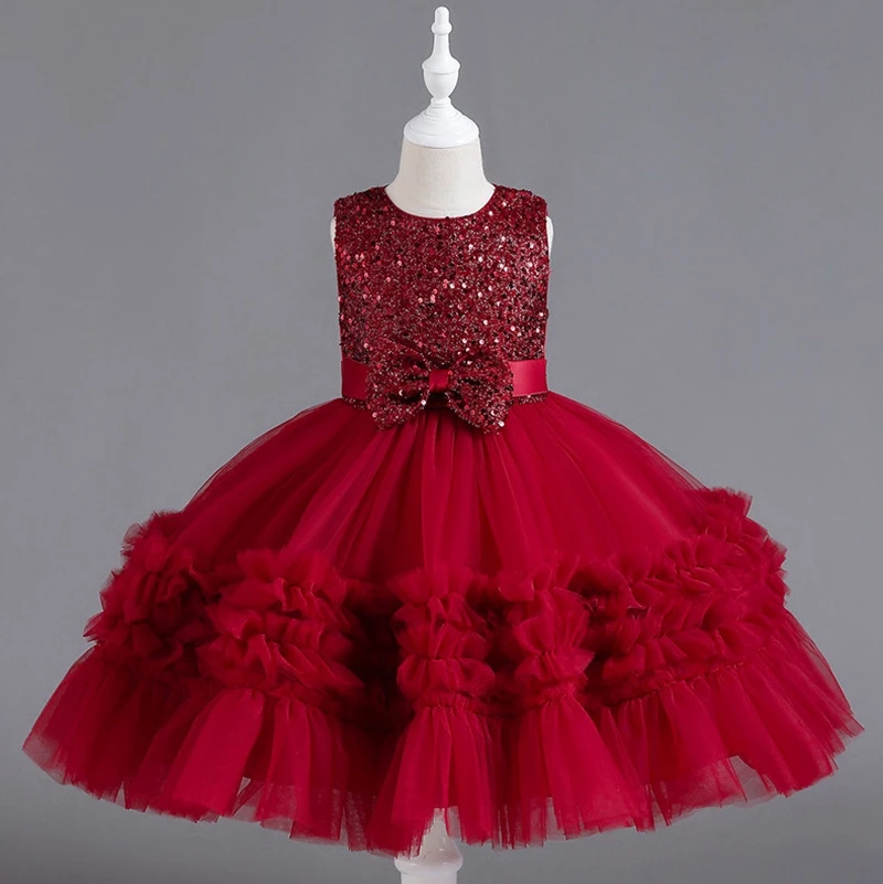 

Short Burgundy Flower Girls' Dresses for Weddings Party Gala O-Neck Sleeveless with Bow Kid's Birthday Princess Ball Gown 2023