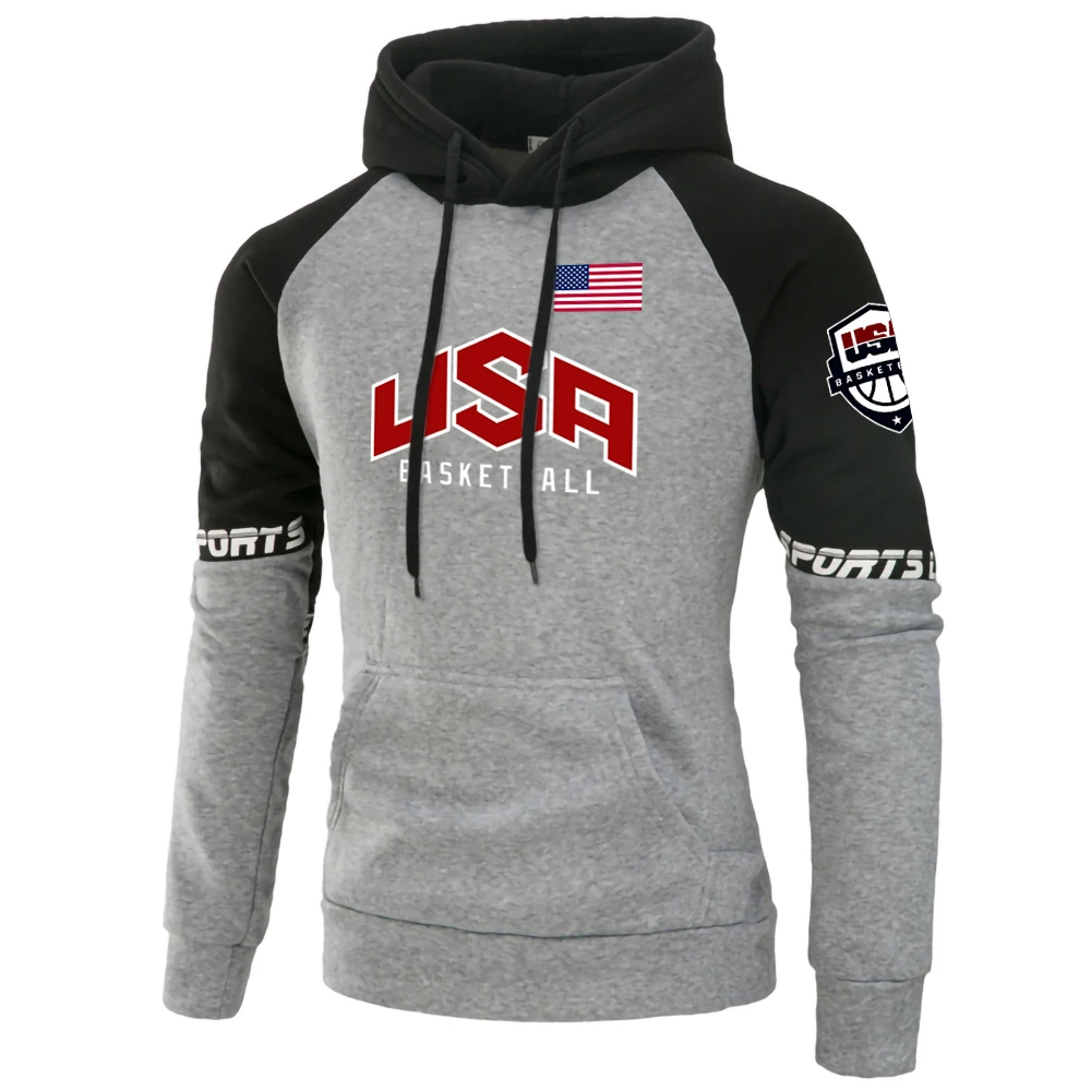 USA Basketball Printed Mens Hoodie Autumn Fleece Loose Clothes Crewneck Casual Hoody Fashion Raglan Swetshirt Pullover Tracksuit