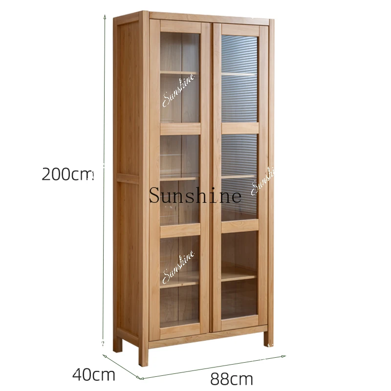 ◆ Solid wood bookcase storage integrated whole wall solid wood with cabinet door student home bookshelf storage glass  FT - view 6