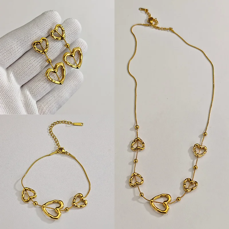 Nextvance الجوف خارج غير النظامية على شكل قلب أقراط سوار قلادة للنساء مطلية بالذهب مجوهرات من صلب لا يصدأ مجموعة هدايا