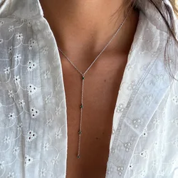 Stonefans Minimalist Green Crystal Lariat Necklace Long Tassel Jewelry Fashion Metal Chain Y Shape Necklace Choker Accessories