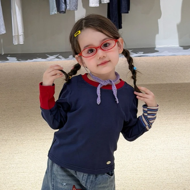 Girls T-shirt 2026 Spring and Autumn New Children's Clothing Korean Style Girl Baby Foreign Leisure Color Long-sleeved T-shirt