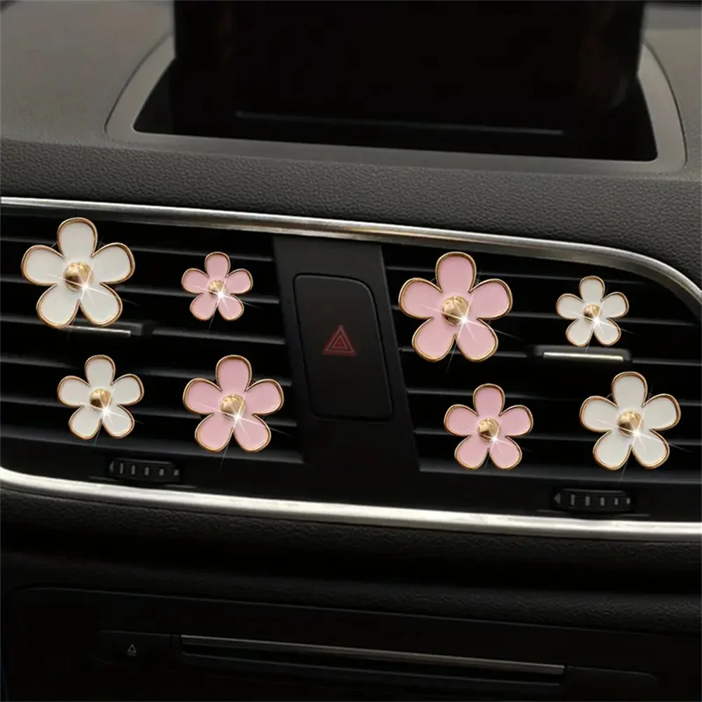 4pcs/set Small Car Air Outlet Perfume Decoration Clip Flower Daisy Design Car Interior Aromatherapy Fresheners Diffuser Access