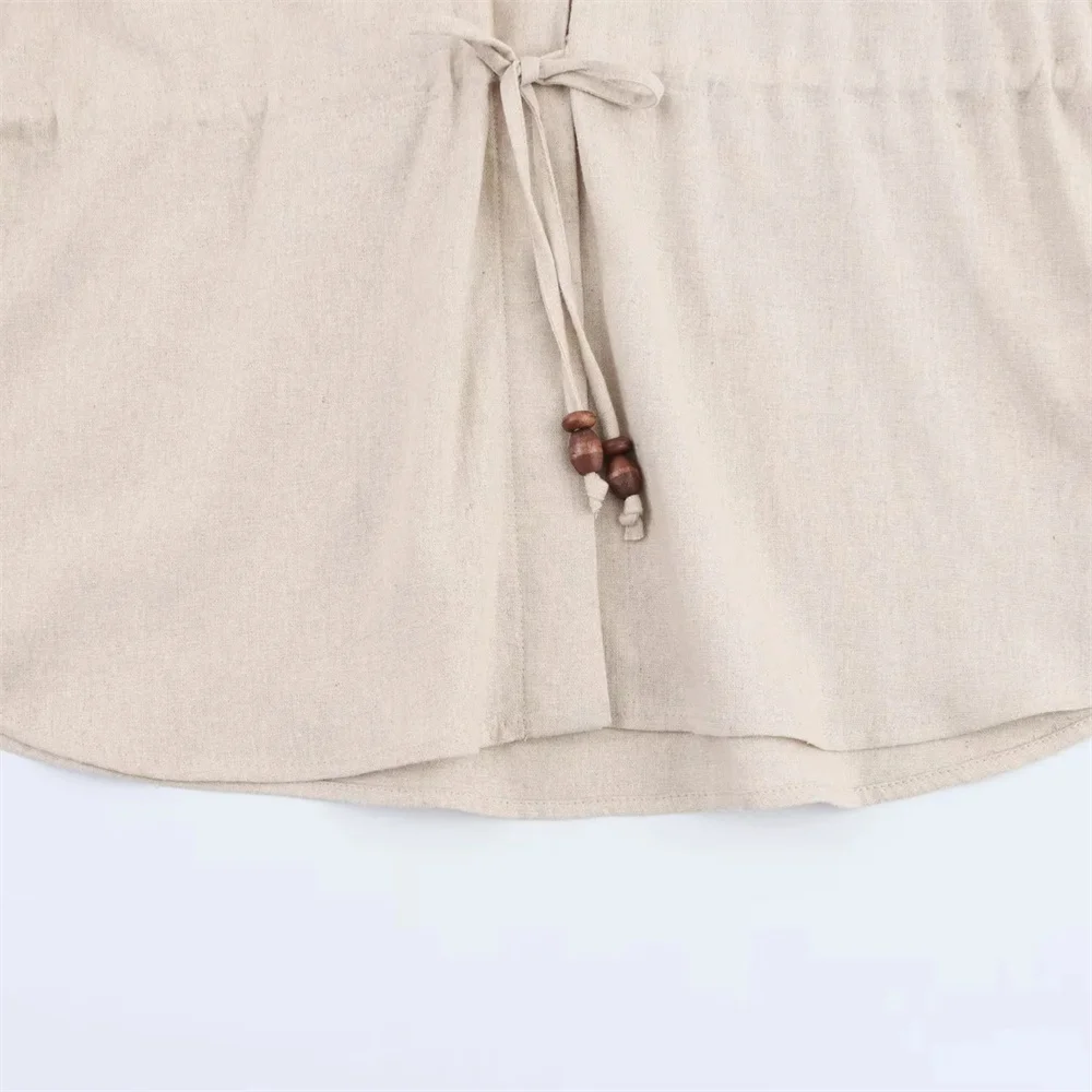 Damen-Langarmshirt im lässigen Stil mit Kordelzug-Design, Frühling/Sommer, neues Produkt, Kragen, lässiges Oberteil