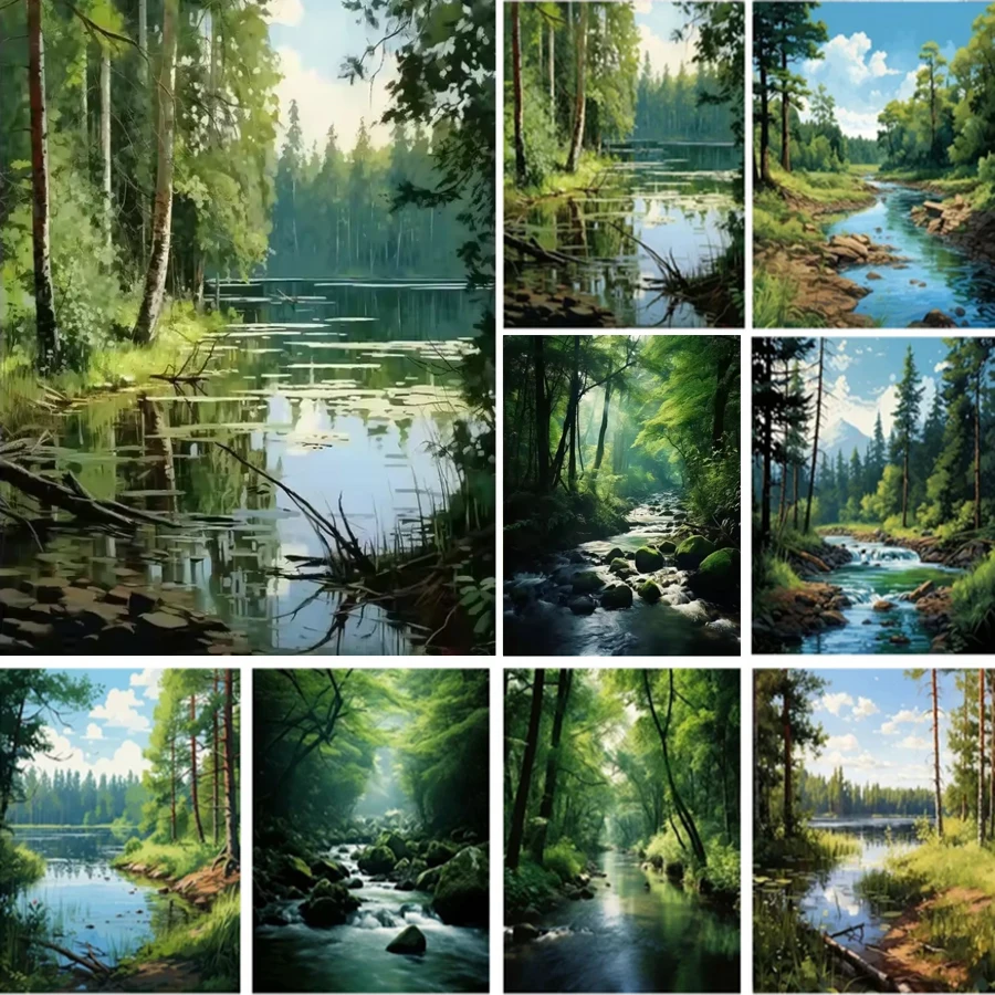 

Лесная река природный пейзаж 5D Diy алмазная живопись полная квадратная круглая Алмазная вышивка головоломка мозаика украшение дома