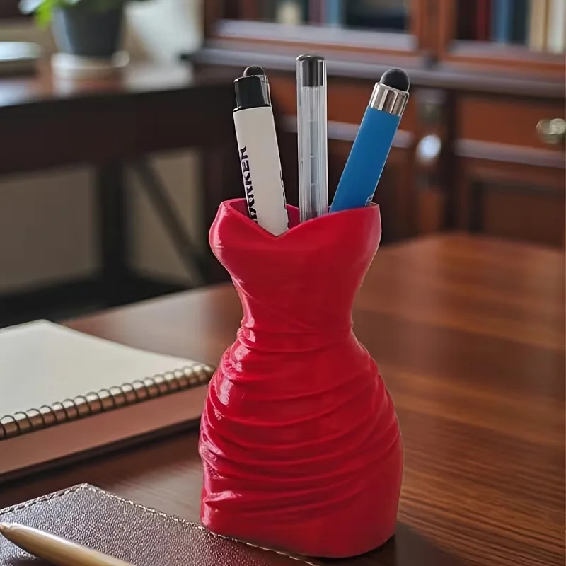 Creative Resin Abstract Dress Shape Pen Holder Ornaments Living Room Entrance Desk Pen Storage Crafts Cute Art Vase Decoration
