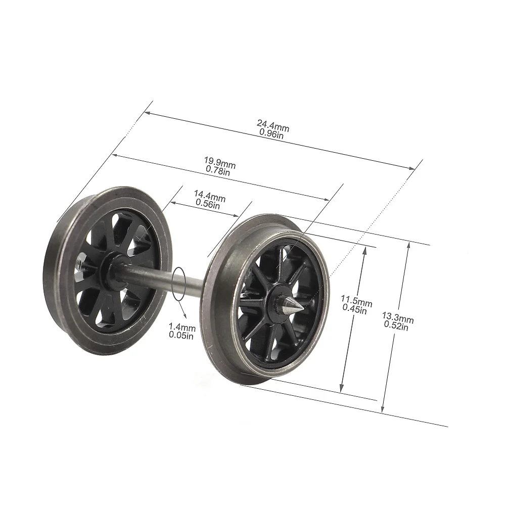 Ruedas de Metal Spoked para trenes modelo 1:87, escala HO, 12 piezas, 36 \