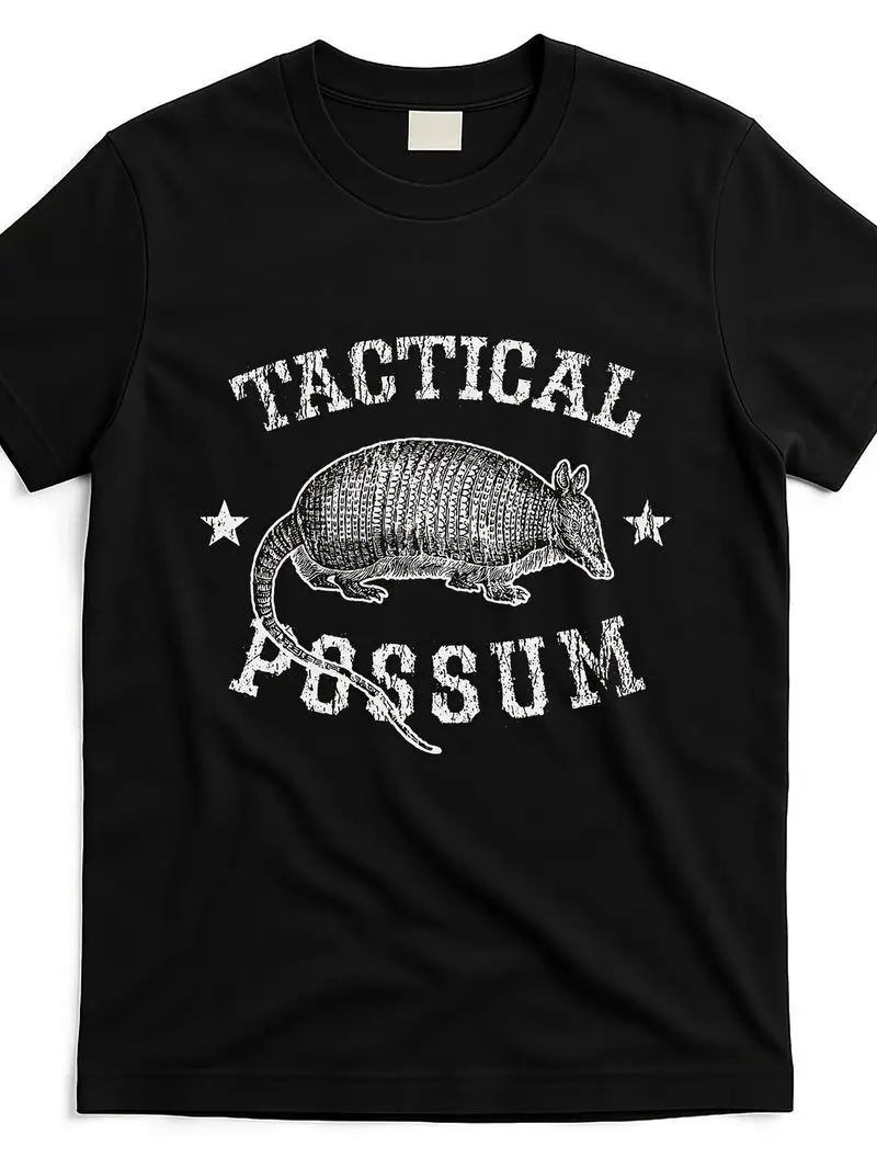 Unisex Funny Graphic Tee Tactical Possum Armadillo Texas Pun Crew Neck Short Sleeve T-Shirt Cotton Military Novelty Men Women