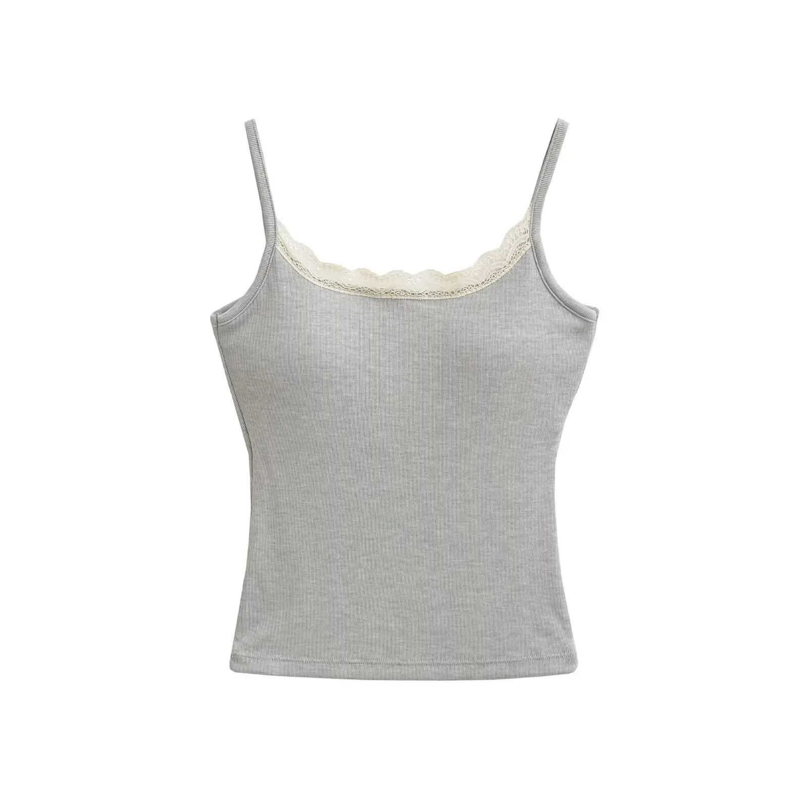 Top F de Verão com Alças em Renda e Patchwork, Ajuste Slim, Estilo Sexy e Doce